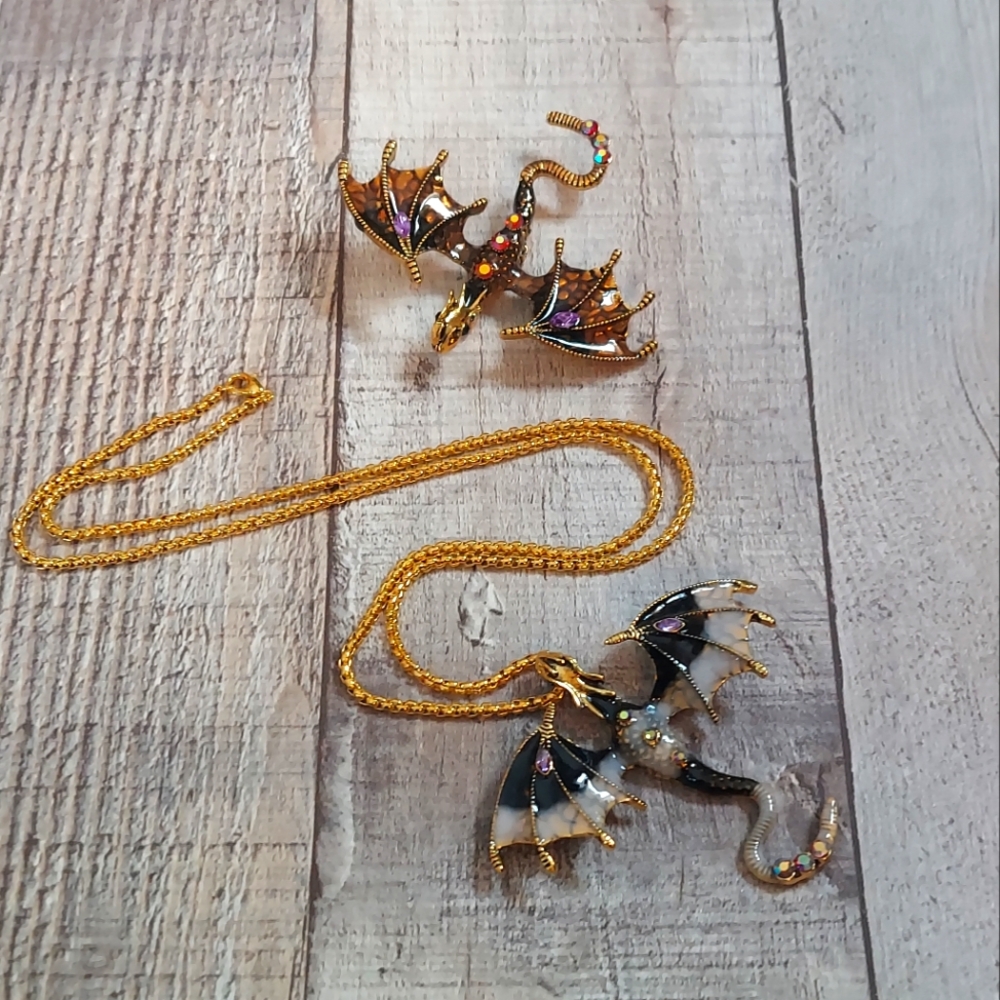Dragon Necklace and Brooch Set